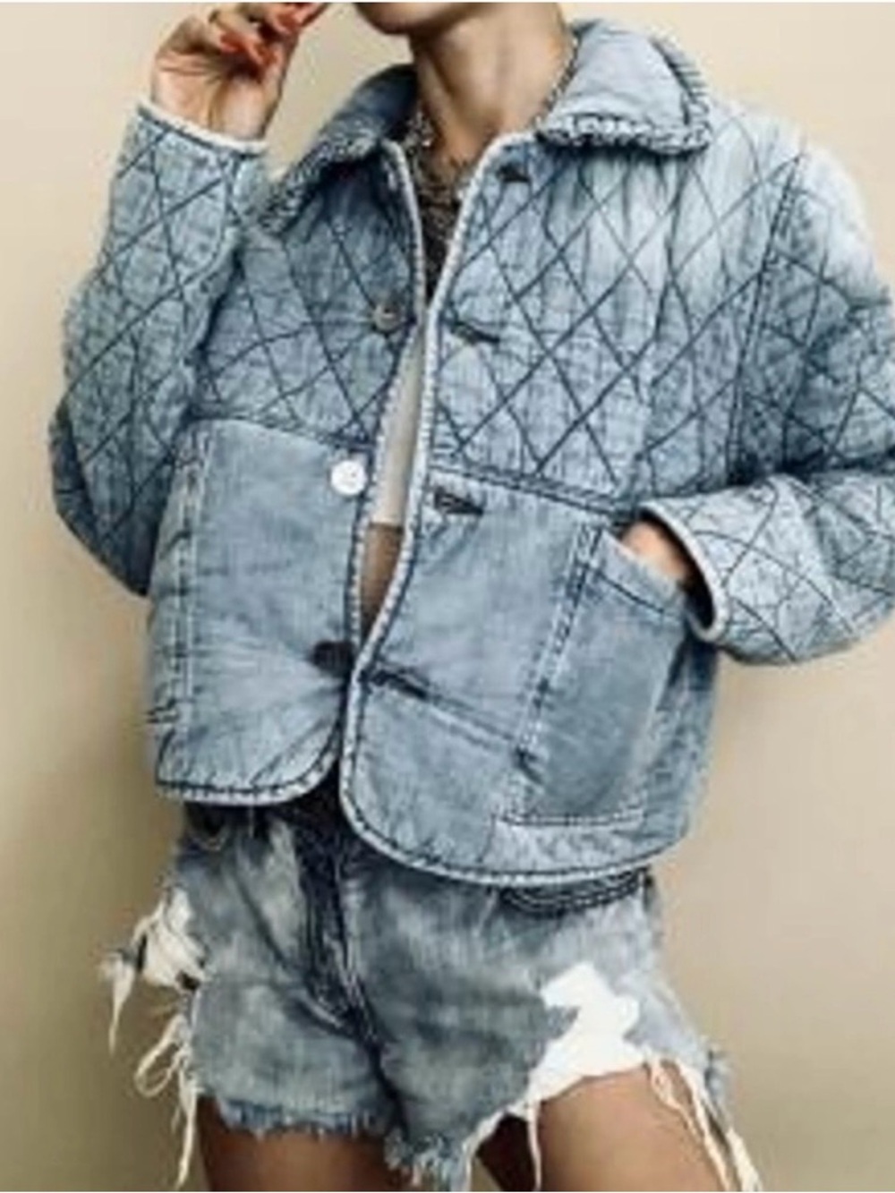 BlankNYC Quilted Cropped Denim Jacket